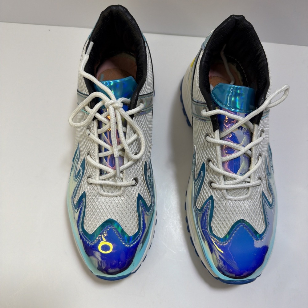 YRU Blaz3 Blaze Holographic Teal Flame Platforms Gothic Punk Rave Sneakers Sz 9 - Picture 2 of 16